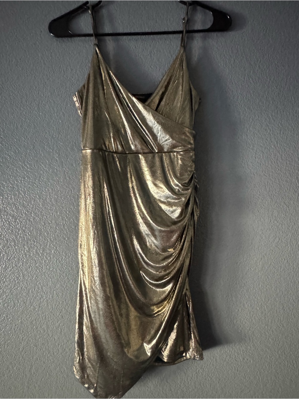 Forever 21 Metallic Gold Ruched Slip Mini Dress
